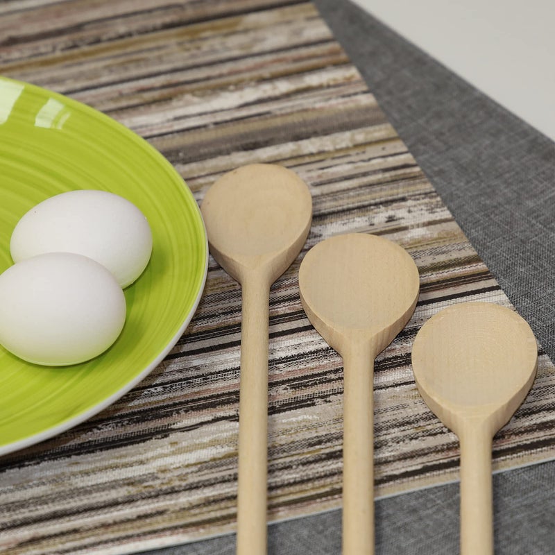 BICB 10 Inch Long Wooden Spoons for Cooking - Oval Wood Mixing Spoons for Baking, Cooking, Stirring - Sauce Spoons Made of Natural Beechwood - Set of 3 - Image 2